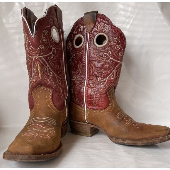 Potrero Laurel Women's Rodeo Square Toe Cowboy Boots Western Red Brown 5 - Picture 1 of 13